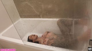 BIG TIT Teen Squirting Cum over 11 Times in a Row Fingering herself in the Bath - Melody Radford - 11 image
