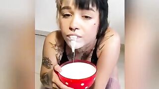 Naughty cat spit milk and squirt - 4 image
