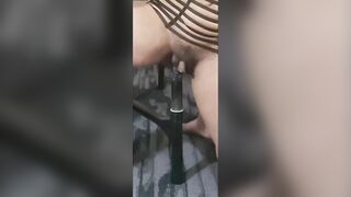 Gross Slut Licks Her Squirt From Carpet, Fucks Ironing Board, Spits Up On Tits and Pussy - 3 image