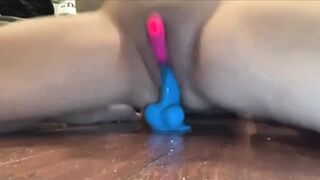 Sexy teen shows off oral skills. Dildo riding makes her tight pussy extra wet + LOUD PUSSY NOISES