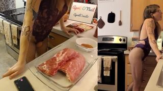 Lonely Girl Makes Ribs for Daddy and Gets Fucked - SOUNDING SQUIRT AT END - 1 image