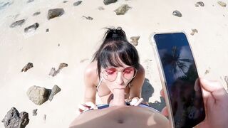 SQUIRTING and FACIAL on PUBLIC BEACH - I fucked a random guy to get DOUBLE CUM - Little Nicole - 4 image