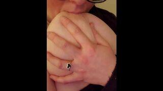 Bbw milf SELF SUCK sweet MILK and playing with my milky TITS - 1 image