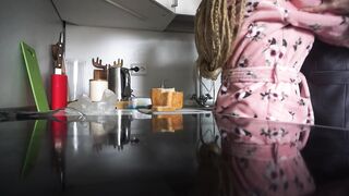 Wife fucks with her lover in the kitchen in DOGGY and gets cum on her ass BIG LOAD TenoriTaiga - 2 image