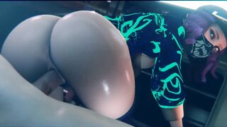 [league of legends] cosplayer akali performs close up fuck in subway!! - 2 image