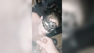 My submissive slut of a wife cums while sucking cock gets a huge facial with multiple cumshots