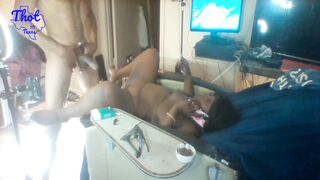 Thot in Texas - Hood Gangsta Bitch Smokes and Squirts After Being Gangbanged By Two Dicks. - 11 image