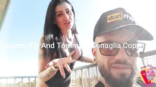 She smokes and he in overalls on the balcony - 14 image