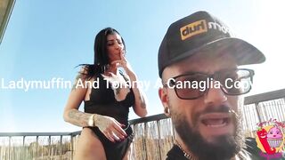 She smokes and he in overalls on the balcony - 15 image