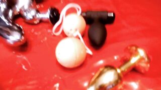 ASMR SQUIRT - Red Nails Big Curves Femdom Mistress Squirting Orgasm on Red Latex - 2 image