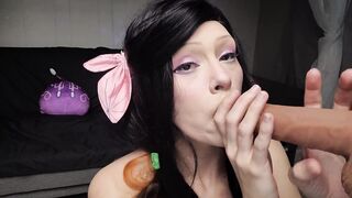 Nezuko blowjob + throat fucking, ahegao ,squirting and drool, spitplay - 11 image