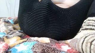 White girl in warm winter pants masturbating online with her Indian boyfriend. - 1 image