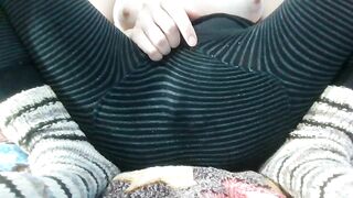 White girl in warm winter pants masturbating online with her Indian boyfriend. - 10 image