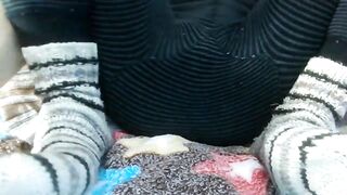 White girl in warm winter pants masturbating online with her Indian boyfriend. - 3 image