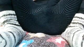 White girl in warm winter pants masturbating online with her Indian boyfriend. - 4 image