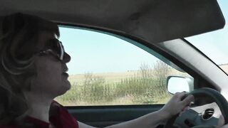 Squirt. Squirting. MILF sexy mommy Frina drives car with vibrator in pussy. Random travel companion blogger watches orgasm and squirt and filming on camera. Wet pussy - 2 image