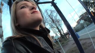 German Teen is approached on the street to receive $ in exchange for amateur sex video masturbating with a Large Dildo
