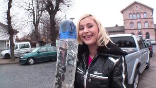 Inexperienced woman accepts money on the street in exchange for amateur sex video masturbating with Dildo - 1 image