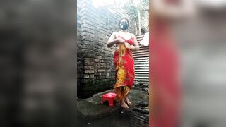 Shower scene of Bangladeshi village girl akhi looking beautiful with sexy dress. Teen hot girl is bathing in the bathroo - 10 image