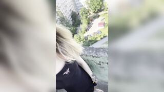 Squirting on a public balcony! - 1 image