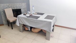 Waitress with creamy pussy gets an internal cumshot under the restaurant table - 11 image