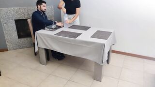 Waitress with creamy pussy gets an internal cumshot under the restaurant table - 4 image