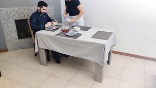 Waitress with creamy pussy gets an internal cumshot under the restaurant table - 5 image
