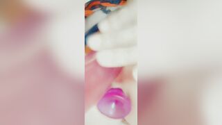 Small Sexy Blonde Solo masturbates, Orgasms, DP, Dildo Rides, Fucks Mirror Doggy Style Close Up - 4 image