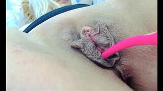Beautiful wet cunt fingering herself with lovens and squirting close up - 1 image