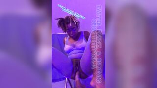 Twerking Black ebony girl masturbating with huge big black dildo on fuck machine until she squirt - 3 image