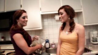 Proper lesbian seduction as the ladies hump each other on the cold kitchen floor - 2 image