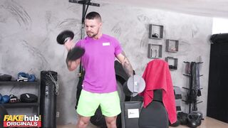 FAKEhub - Hot inexperienced babe who loves orgasms squirts on gym bros towel and gets a creampie - 3 image