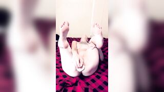 HUGE Squirting/Pissing Orgasm! Dildo & Clit Sucker on Shaved Head Slut - 4 image
