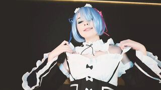 Maid girl Rem from Re Zero is missing  and plays double dildo - Cosplay Spooky Boogie - 1 image