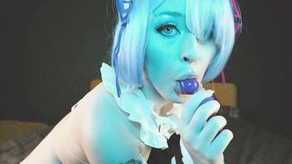 Maid girl Rem from Re Zero is missing  and plays double dildo - Cosplay Spooky Boogie - 13 image