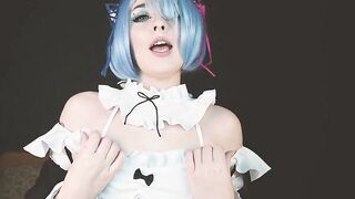 Maid girl Rem from Re Zero is missing  and plays double dildo - Cosplay Spooky Boogie - 2 image