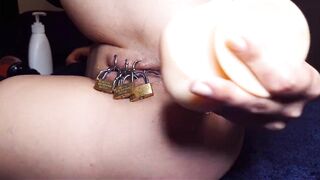 Fisting of Anal when Caged Pierced Pussy Closed by Padlock - 7 image