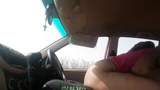 Outdoor sex coupes fucking hard in Car parked close to nature  on hill top - 3 image