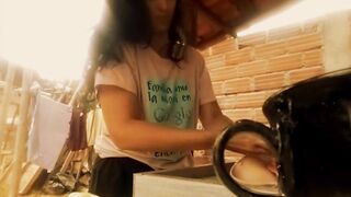 Brittany touches her pussy in the laundry room