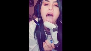 Teen Fucks Gaming Controller Till She Squirts - 1 image