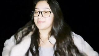 Stepsister gives a blowjob while taking a walk in the woods outdoor