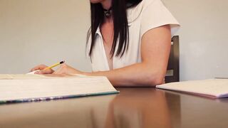 Horny SCHOOLGIRL Discovers SQUIRT, Squirts all over homework from fingering - 8 image