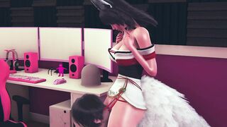KDA Ahri in gamer room gets fingering and cunnilingus to a squirting orgasm from oral caress - 3d porn animation league of legends kpop - 15 image