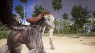 Two wolves play with each other on the beach - Wildlife - 2 image