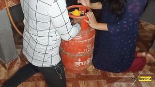 2023 new year, solved the problem of thirsty sister-in-law's pussy along with gas cylinder, fucked in the kitchen - 3 image