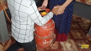 2023 new year, solved the problem of thirsty sister-in-law's pussy along with gas cylinder, fucked in the kitchen - 5 image