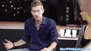 Inked squirter pussy fucking guy on stage - 2 image