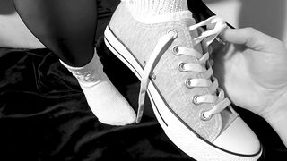 Tennis socks and nylon feet play, me play with his cum. I give him a handjob and get the load :) - 2 image