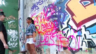 Tagging a wall outdoors ends up with the milf pleading for - 2 image