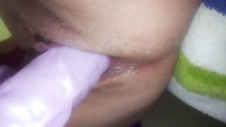 Wife fucks dildo and squits
